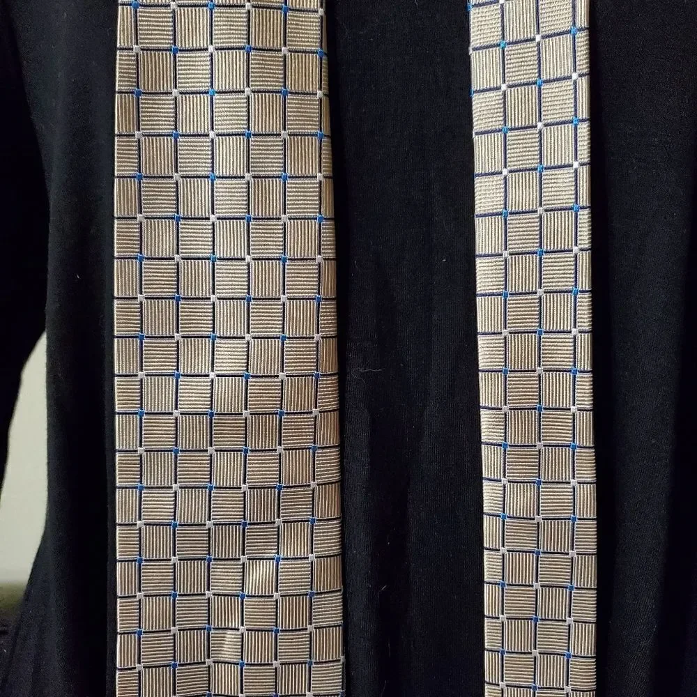 Jos A Bank Tan & Blue Square Patterned Silk Tie